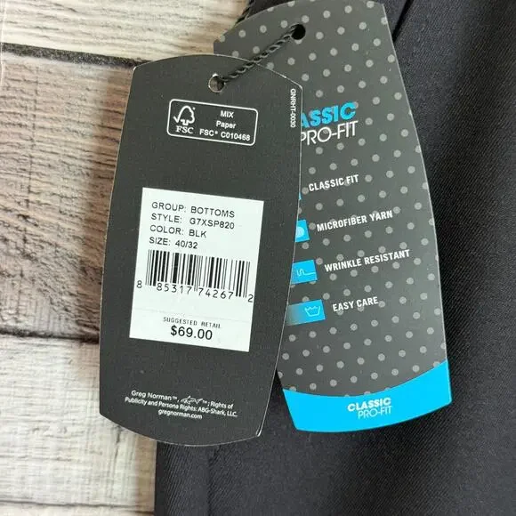 Greg Norman Mens Classic Golf Pants 40x32 Black Pleated Business Pro Fit NEW - Picture 4 of 9